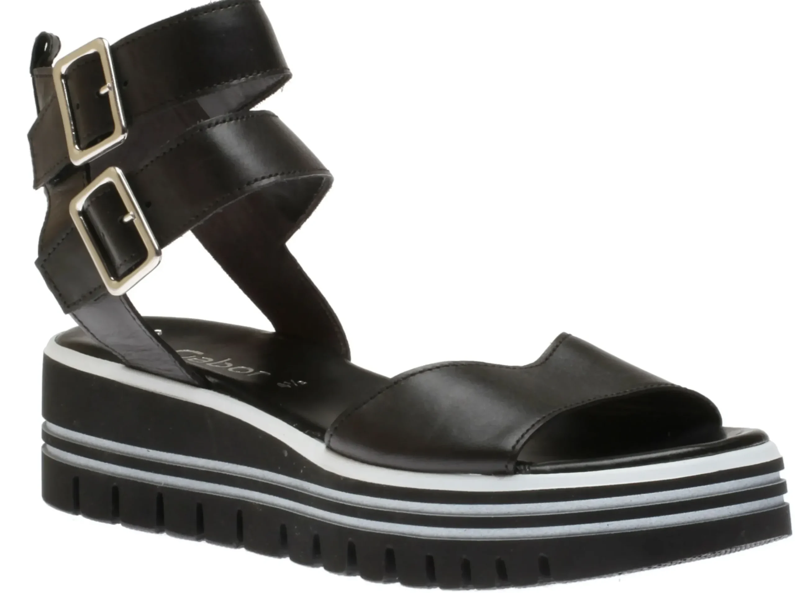 Clearance Gabor 44.621.27 Black White Buckle Leather Sandal