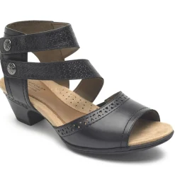 Sale Rockport Abbott Black Leather Cuff Strap Sandal