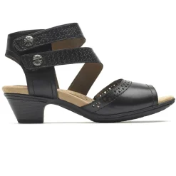 Sale Rockport Abbott Black Leather Cuff Strap Sandal