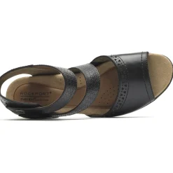 Sale Rockport Abbott Black Leather Cuff Strap Sandal