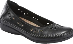 New Earth Alder Azza Black Perforated Leather Ballet Flat