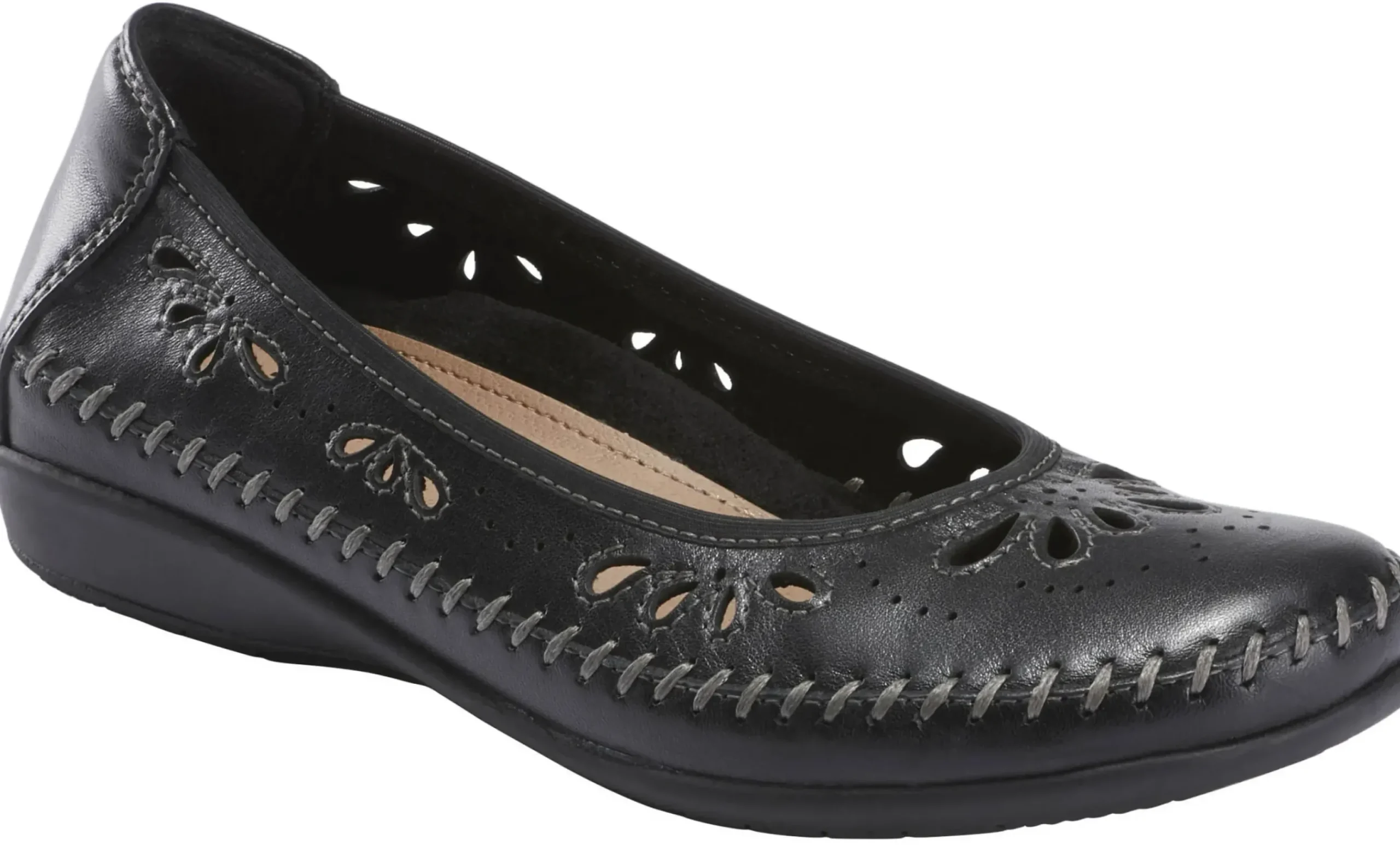 New Earth Alder Azza Black Perforated Leather Ballet Flat