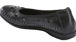 New Earth Alder Azza Black Perforated Leather Ballet Flat