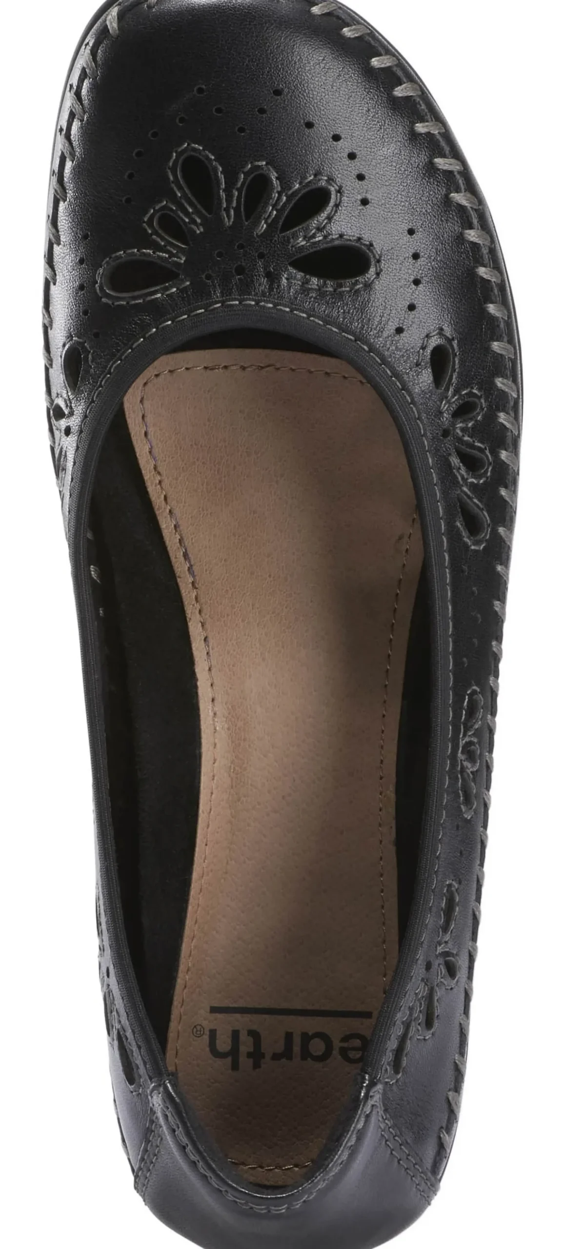 New Earth Alder Azza Black Perforated Leather Ballet Flat