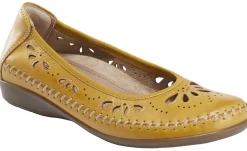 Clearance Earth Alder Azza Orca Yellow Perforated Leather Ballet Flat