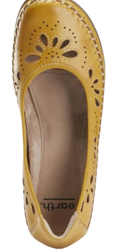Clearance Earth Alder Azza Orca Yellow Perforated Leather Ballet Flat