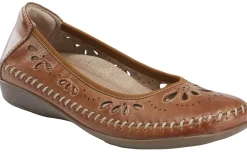 Earth Alder Azza Sand Brown Perforated Leather Ballet Flat
