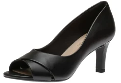 Clarks Alice Fern Black Leather Open-Toe Pump