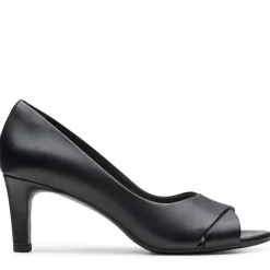 Clarks Alice Fern Black Leather Open-Toe Pump