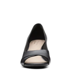 Clarks Alice Fern Black Leather Open-Toe Pump