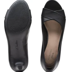 Clarks Alice Fern Black Leather Open-Toe Pump