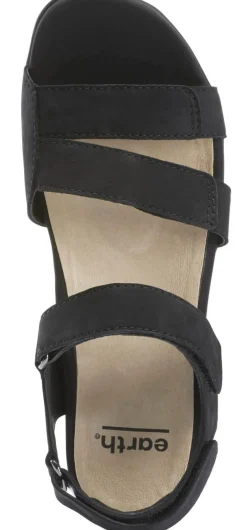 Discount Earth Amal Black Leather Adjustable Strappy Sandal
