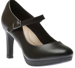 Clearance Clarks Ambyr Shine Black Leather Mary Jane Heel Pump