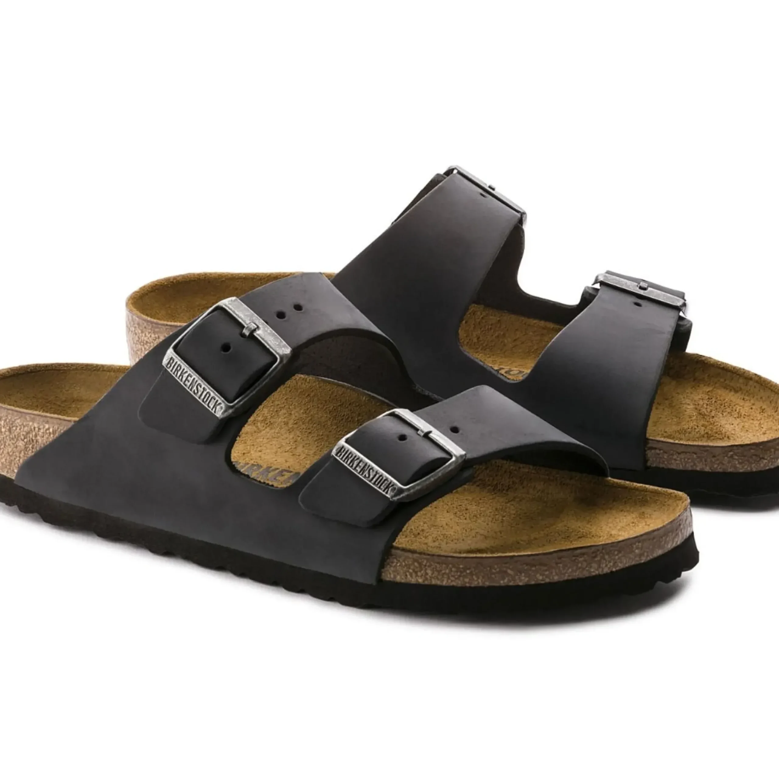 Sale Birkenstock Arizona Black Oiled Leather Slide Sandal