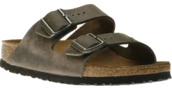 Sale Birkenstock Arizona Soft Footbed Iron Grey Oiled Leather Slide Sandal