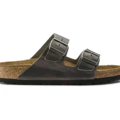 Sale Birkenstock Arizona Soft Footbed Iron Grey Oiled Leather Slide Sandal