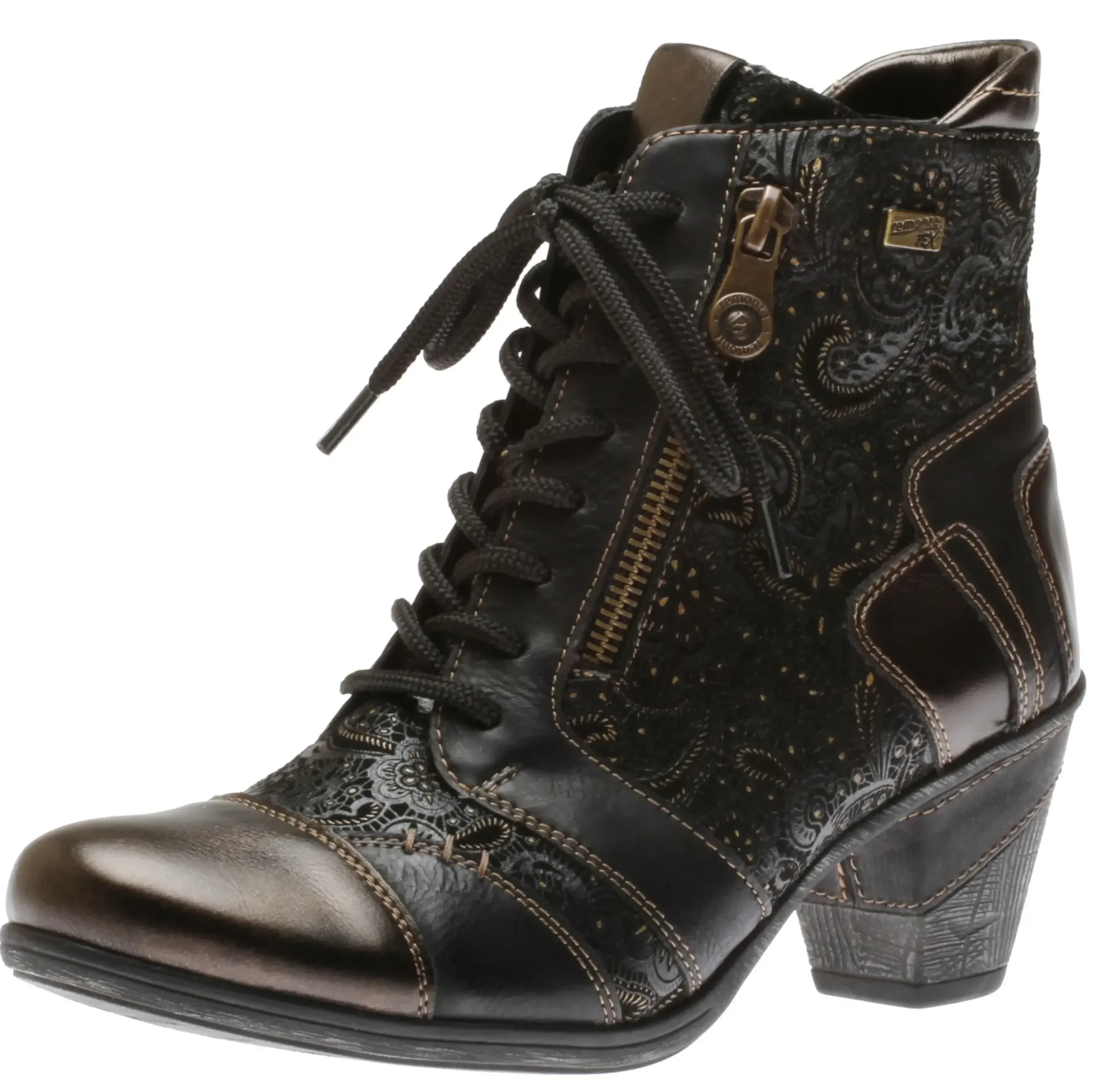 Clearance Remonte Australia Black Bronze Paisley Ankle Boot