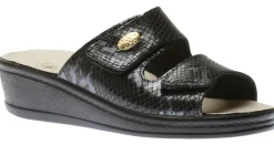 Outlet Lady Diana Black Snakeskin Slide Wedge Sandal
