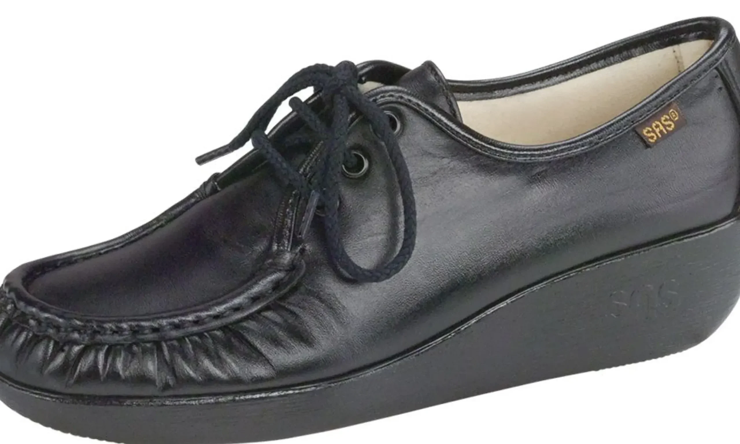 Hot SAS Shoes Bounce Black Leather Lace-Up Mocassin