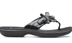 Hot Clarks Brinkley Flora Black Patent Thong Sandal