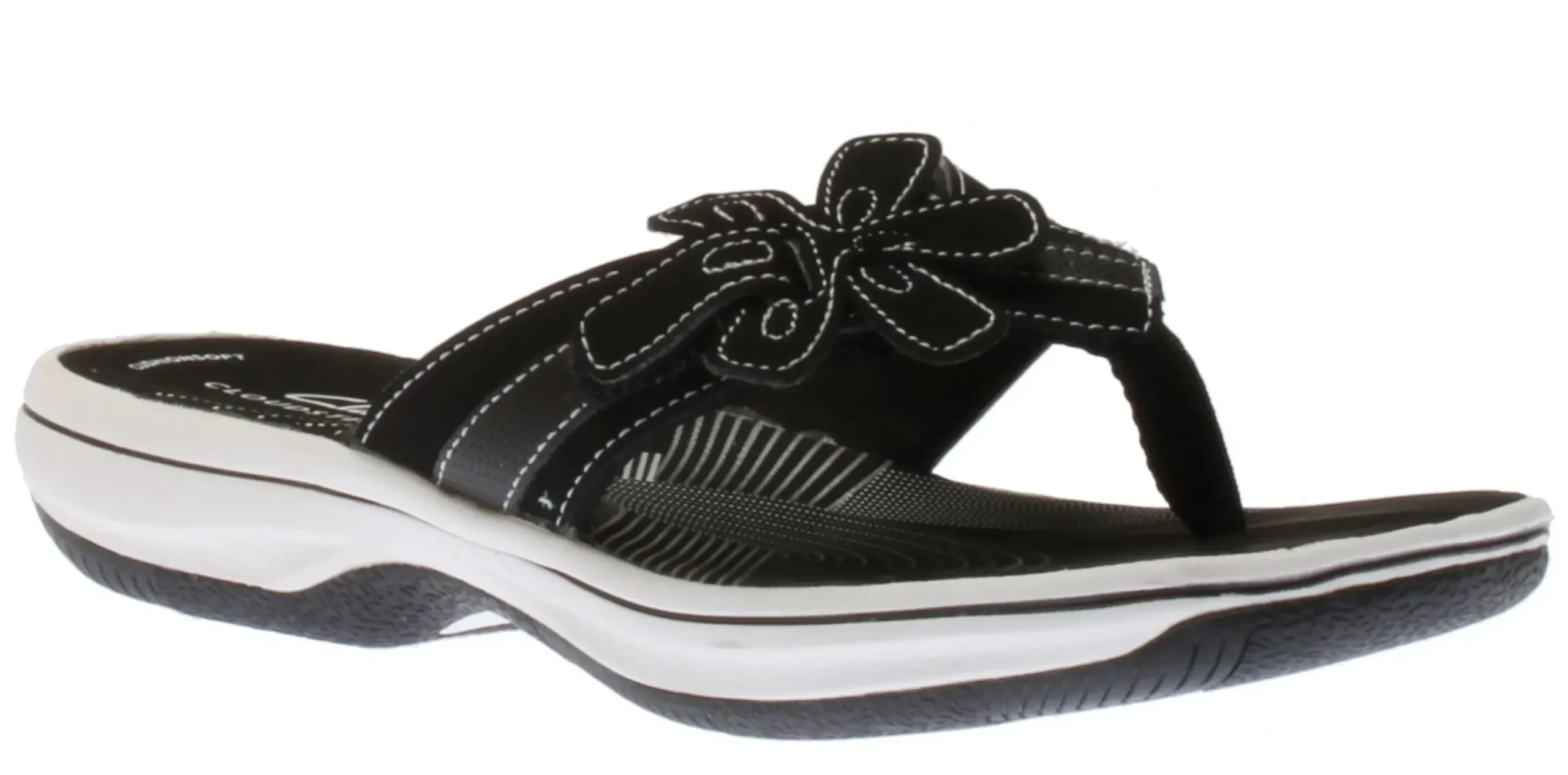 Clarks Brinkley Flora Black White Thong Sandal