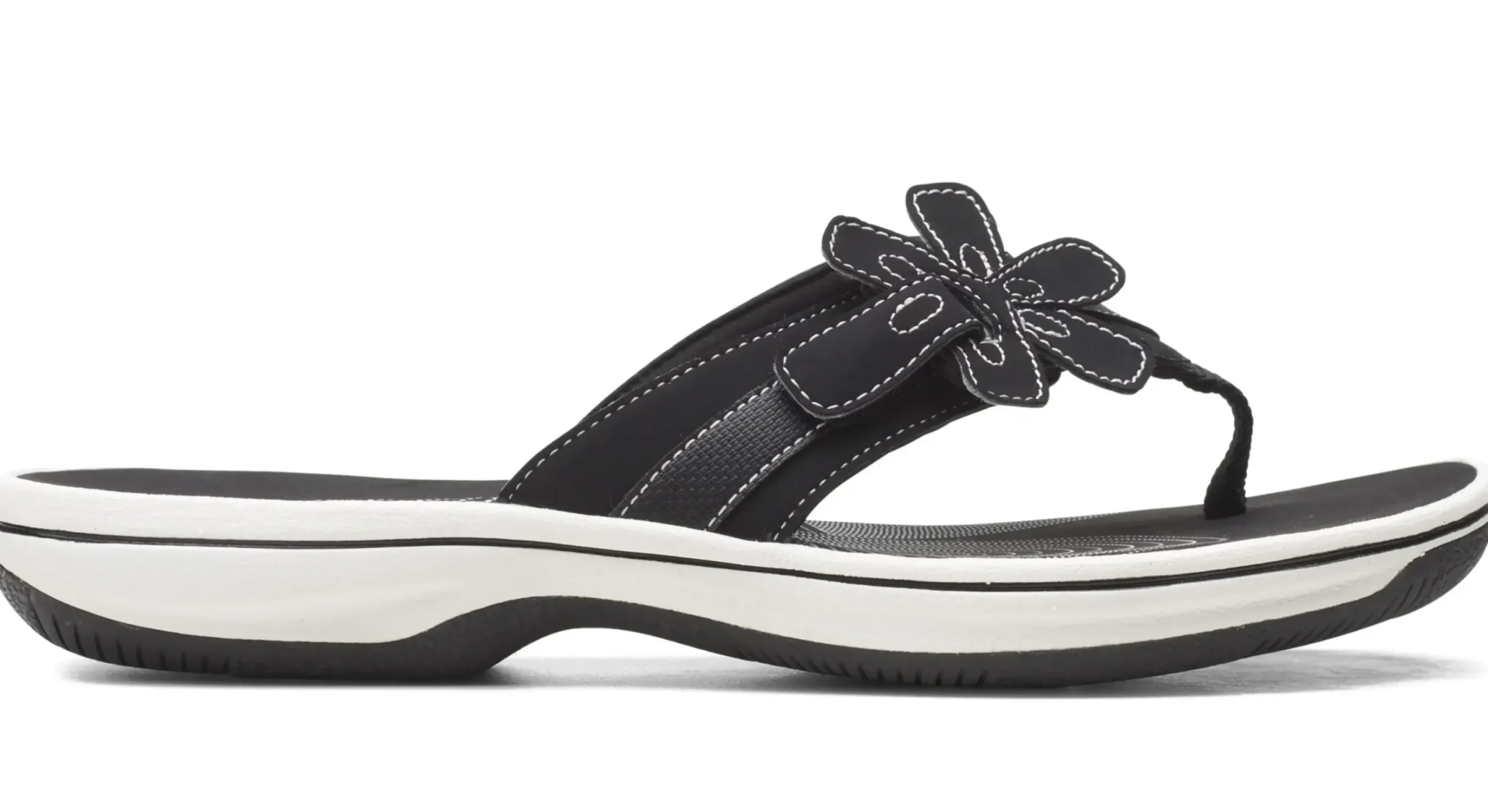 Clarks Brinkley Flora Black White Thong Sandal
