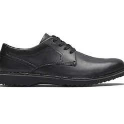 Best Rockport Cabot Black Nubuck Leather Plain Toe Lace-Up Derby Shoe