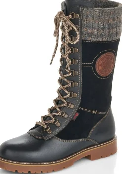 Hot Remonte Castor Black Leather Knit Boot