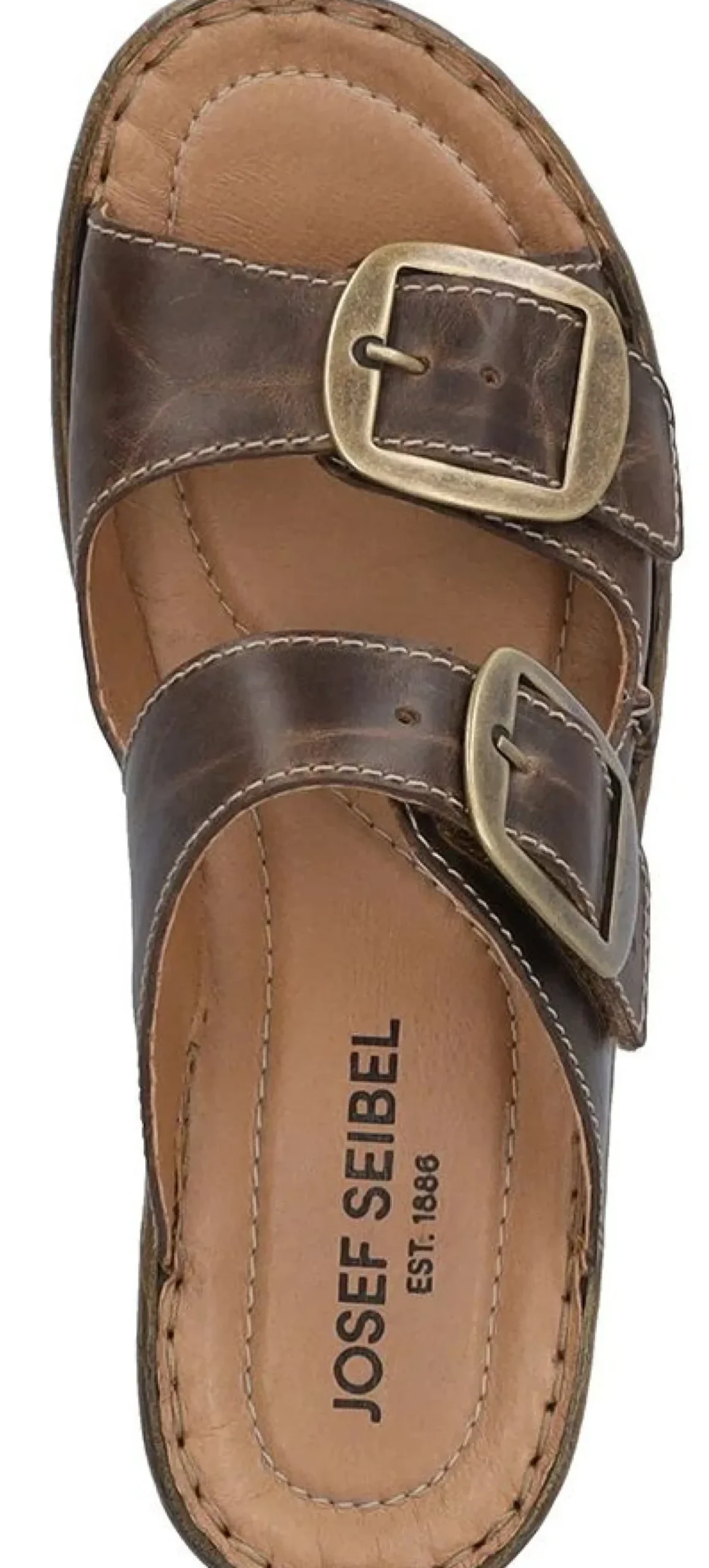 Hot Josef Seibel Catalonia 76 Brandy Brown Leather Big Buckle Slide Wedge Sandal