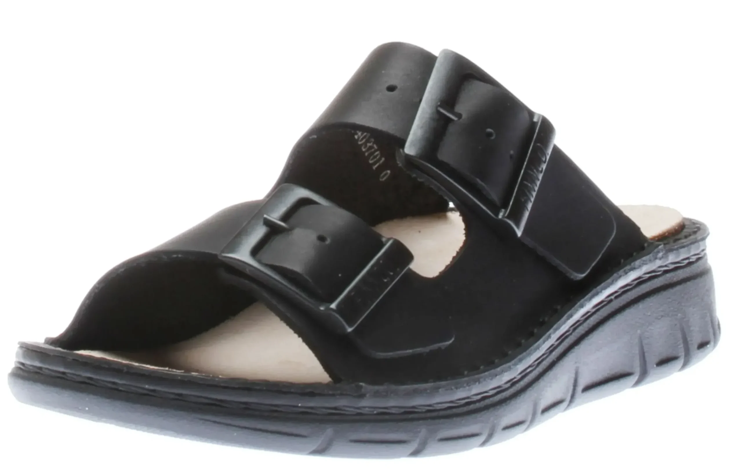 Hot Finn Comfort Cayman Black Leather Adjustable Slide Sandal