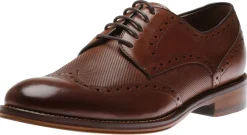 Johnston & Murphy Conard Oak Brown Leather Embossed Wingtip Derby Shoe