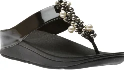 Clearance Fit Flop Deco Black Pearlized Patent Faux Leather Thong Sandal