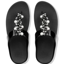 Clearance Fit Flop Deco Black Pearlized Patent Faux Leather Thong Sandal
