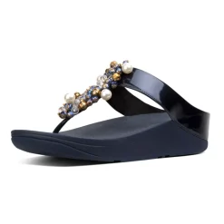 Hot Fit Flop Deco Midnight Navy Pearlized Faux Leather Thong Sandal