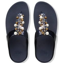 Hot Fit Flop Deco Midnight Navy Pearlized Faux Leather Thong Sandal