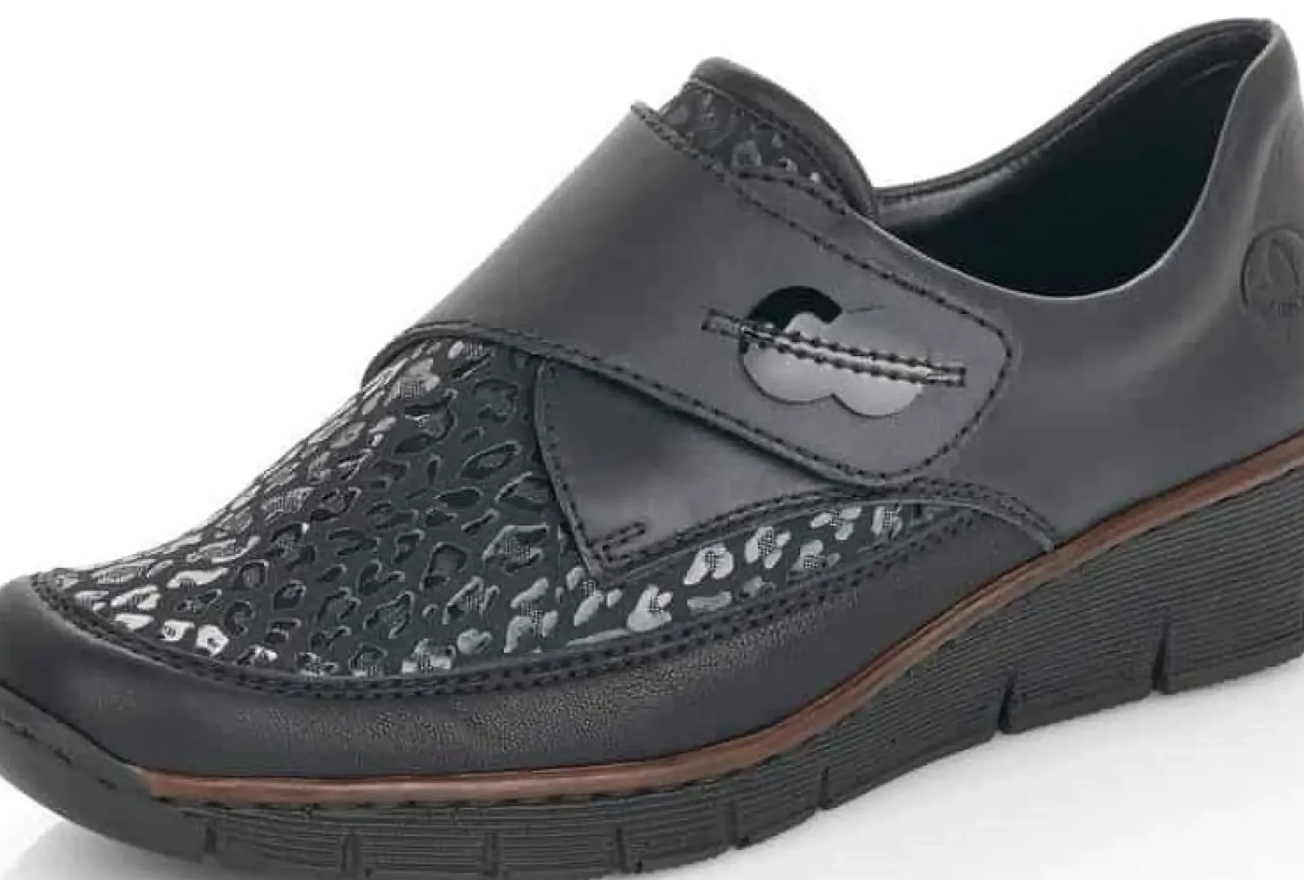 New Rieker Deserto Black Print Wedge Loafer