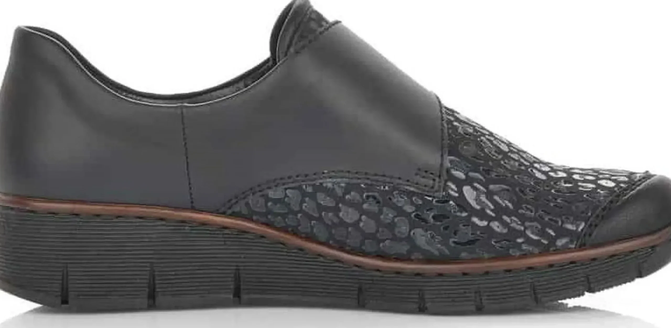 New Rieker Deserto Black Print Wedge Loafer