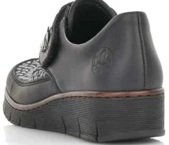 New Rieker Deserto Black Print Wedge Loafer