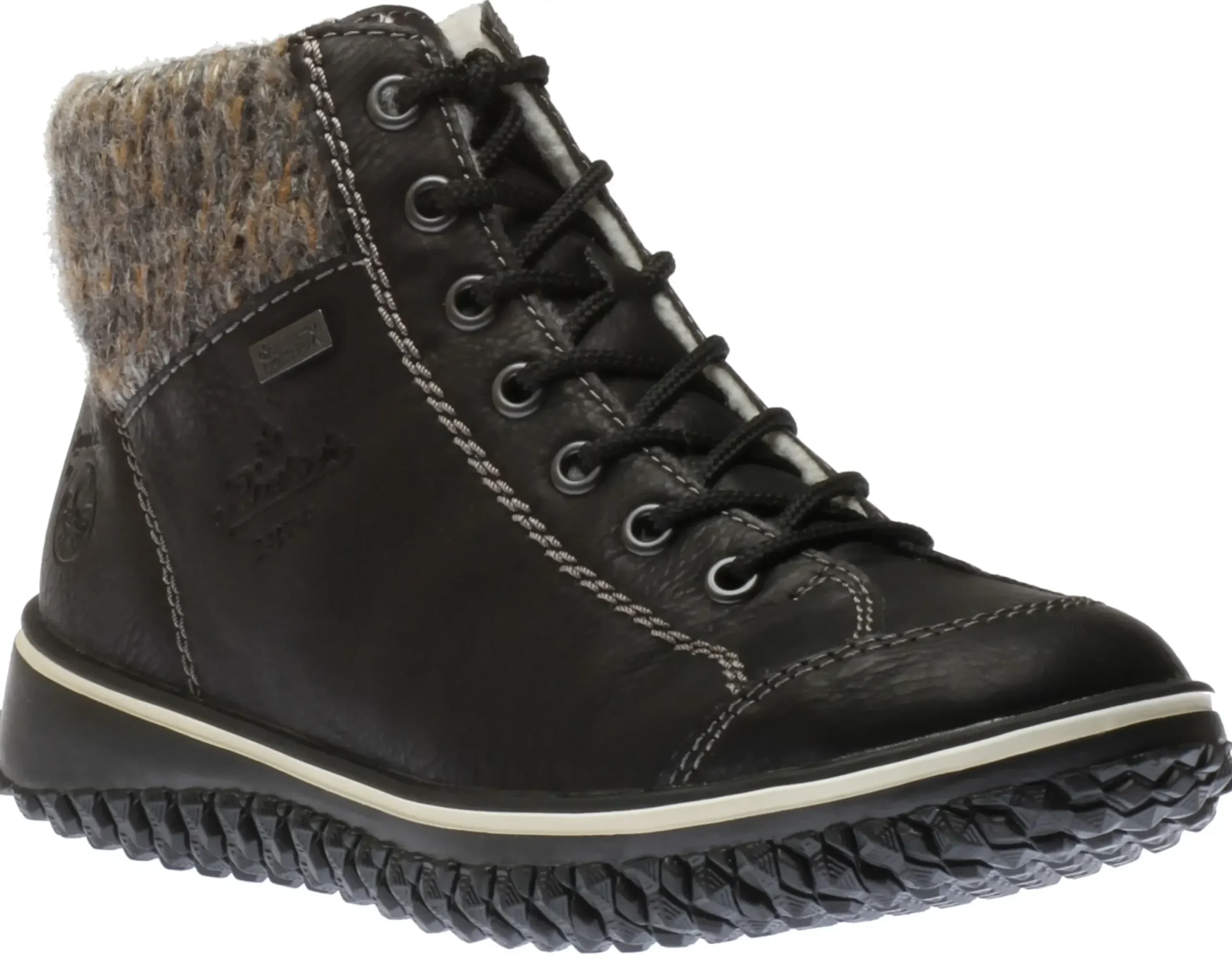 Rieker Eagle Black Knit Lace-Up Ankle Boot