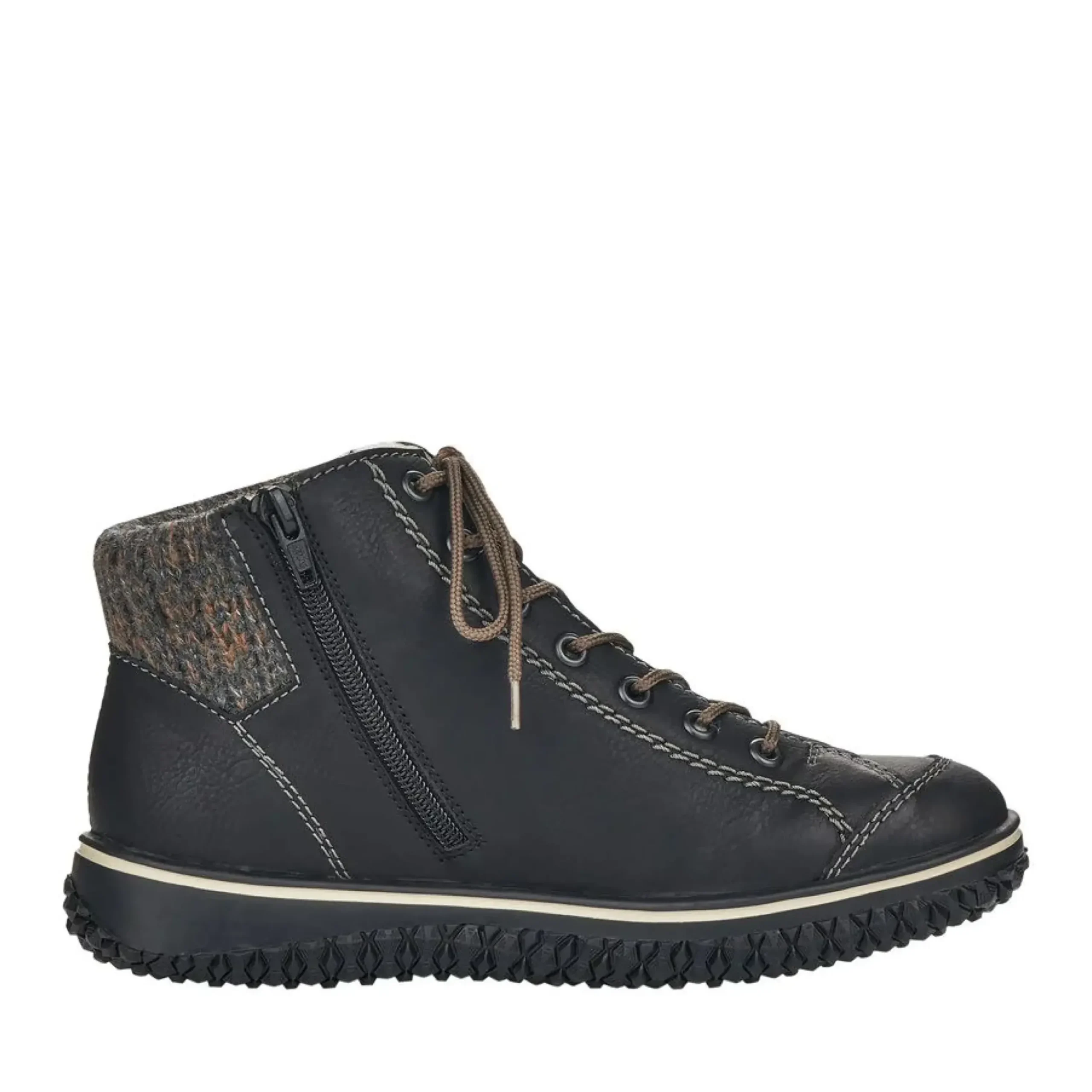 Rieker Eagle Black Knit Lace-Up Ankle Boot