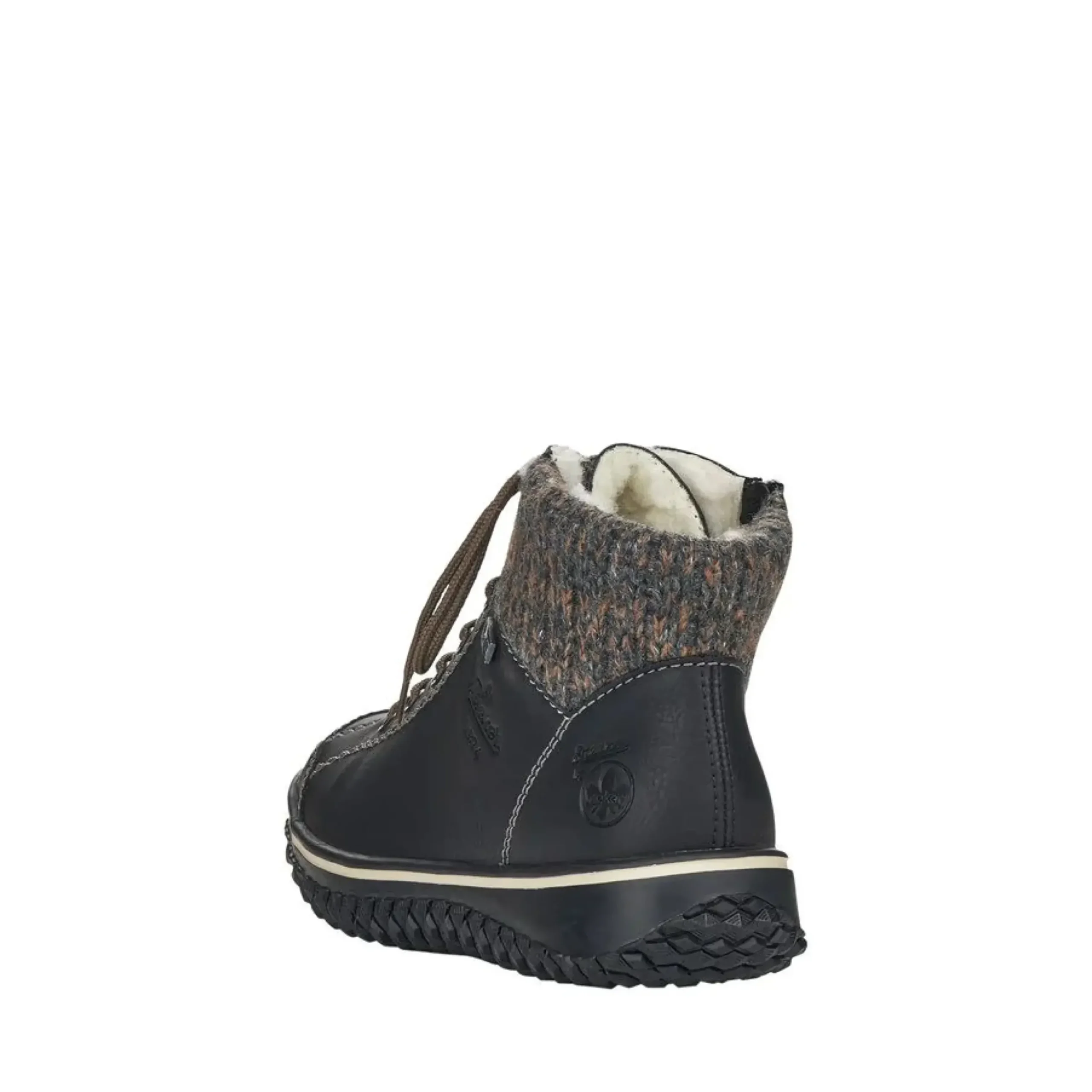 Rieker Eagle Black Knit Lace-Up Ankle Boot