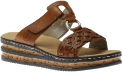 Sale Rieker Eagle Brown Embossed Wedge Slide Sandal