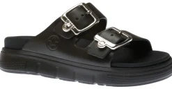 Hot Rieker Eva Black Double Strap Silver Buckle Slide Sandal