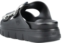 Hot Rieker Eva Black Double Strap Silver Buckle Slide Sandal