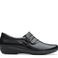 New Clarks Everlay Heidi Black Leather Slip-On