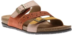 Online Earth Felix Amber Yellow Multicolour Perforated Strappy Slide Sandal
