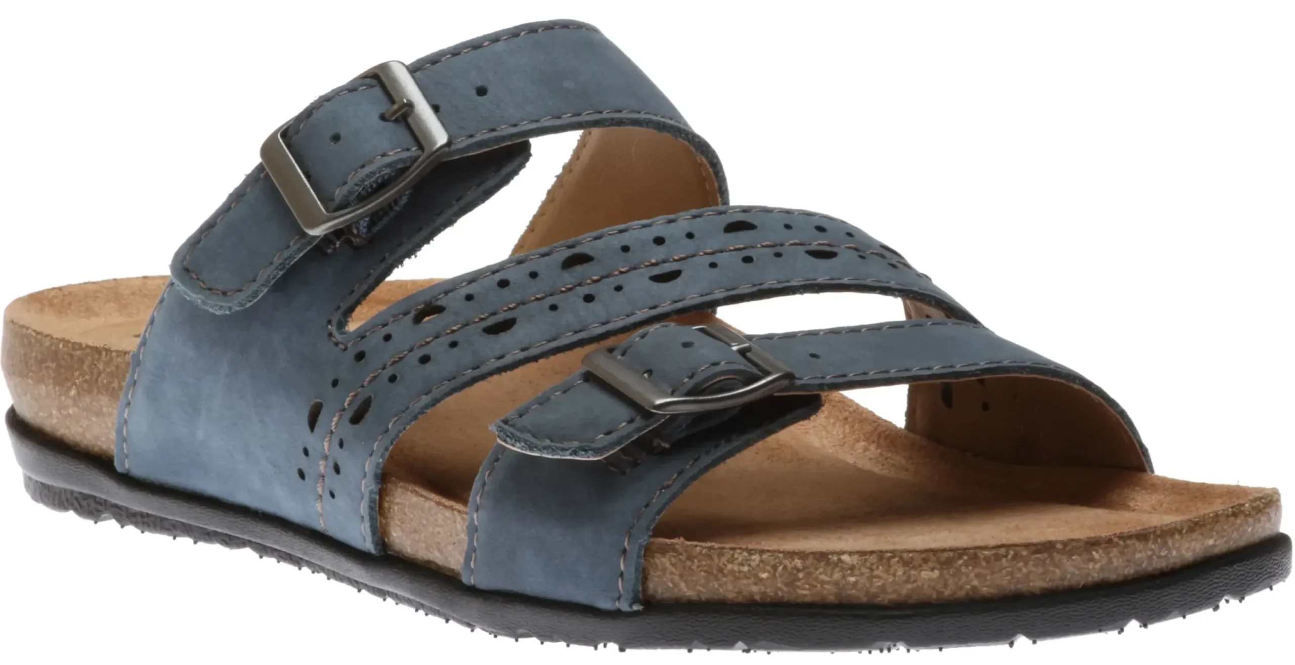 Discount Earth Felix Moroccan Blue Perforated Strappy Slide Sandal