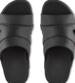 Hot Fit Flop Freeway Black Leather Pool Slide Sandal