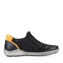 New Remonte Gargano Black Yellow Print Zipper Sneaker