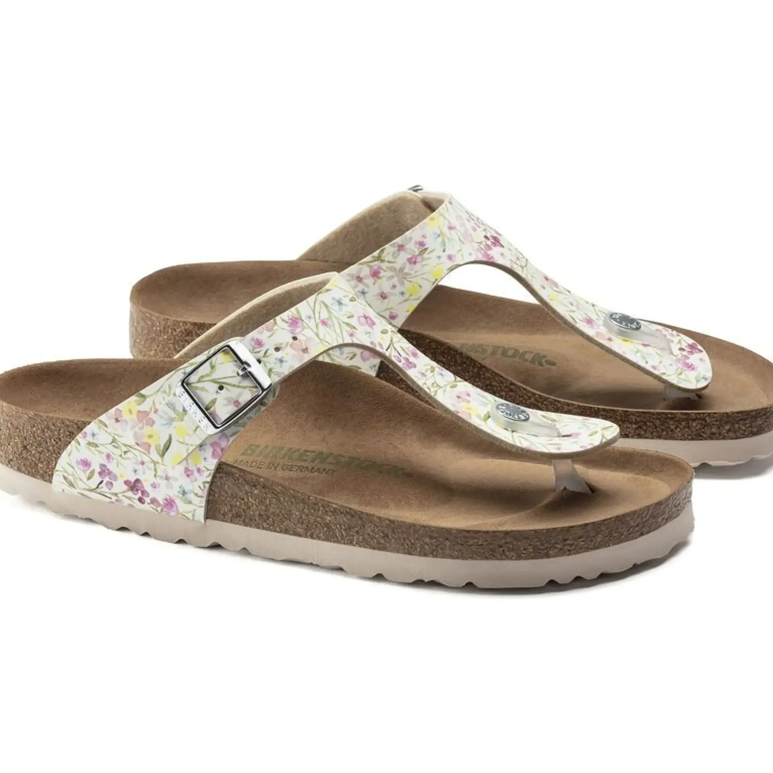 Discount Birkenstock Gizeh Vegan Birko-Flor Watercolor Flower White Thong Sandal